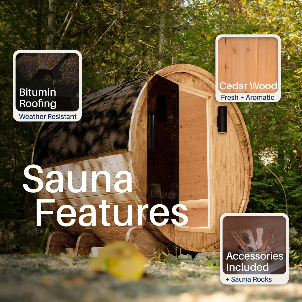 Liatris 6–8 Person Red Cedar Barrel Sauna with Panoramic Window – Outdoor Sauna