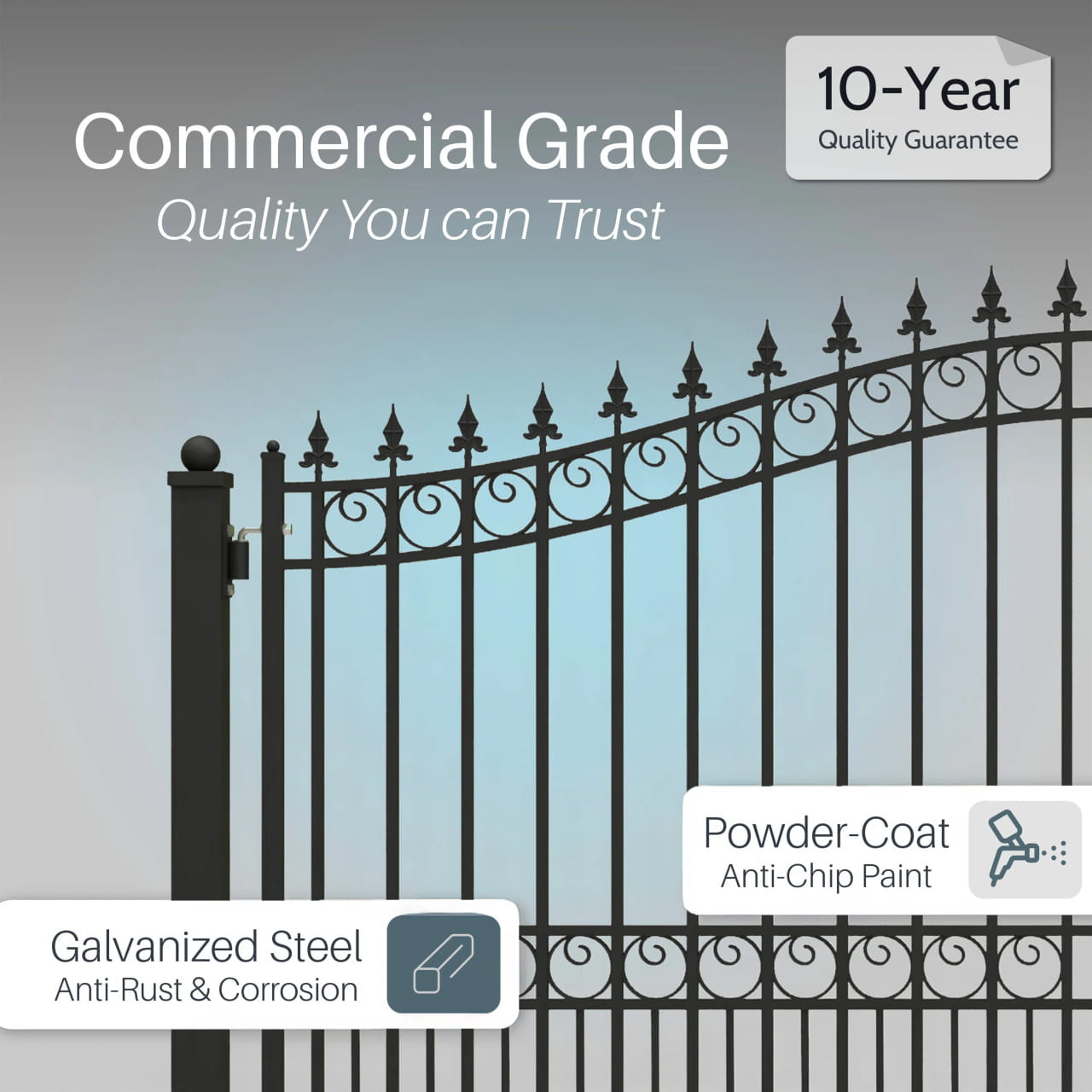Aleko London Style 12'–18' Steel Dual Swing Driveway Gate – Black Galvanized