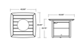 POLYWOOD Square Fire Pit Table dimension diagram, 43W x 43D x 23.75H inches with propane storage
