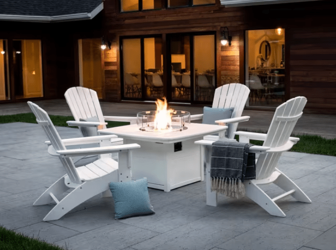 White POLYWOOD Nautical 5-Piece Curveback Adirondack Set outdoor patio set
