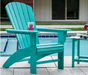 POLYWOOD Nautical Curveback Adirondack chair in aruba  blue recycled plastic with side table, poolside patio seating