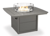 POLYWOOD Square 42-inch Fire Pit Table in slate grey recycled plastic with glass wind guard, outdoor patio