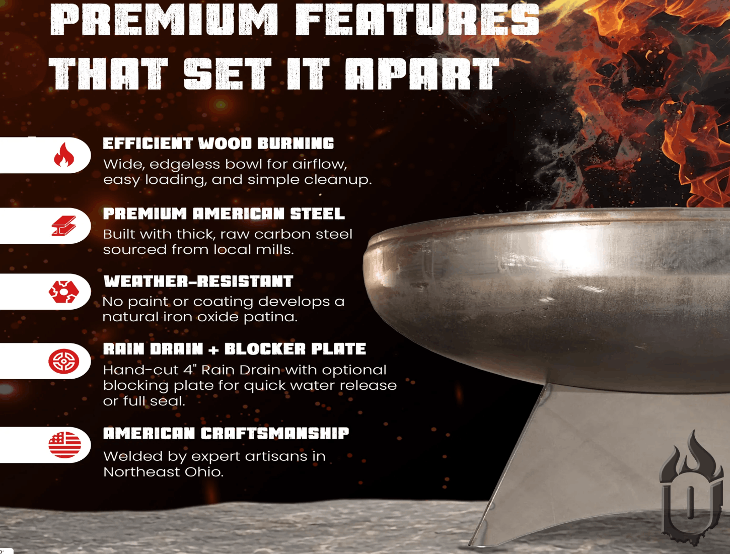 Ohio Flame Liberty Fire Pit with Standard Base – Made in USA Steel