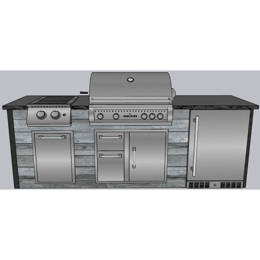 Outdoor Oasis Kitchen Kits 8ft Signature Burner & Fridge Grill Island