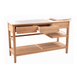POVL Outdoor Calera 59 inch teak buffet table front angle open drawers ceramic top white background