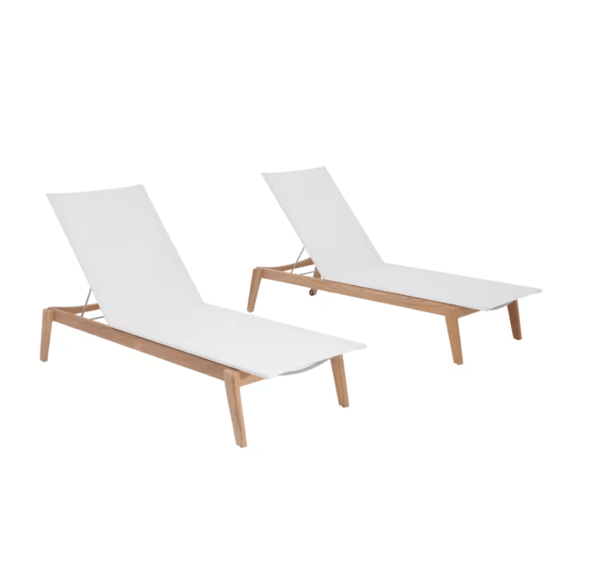 POVL Outdoor Menlo Teak Sling Chaise Lounge Set of 2 – Stackable, 6-Position Reclining