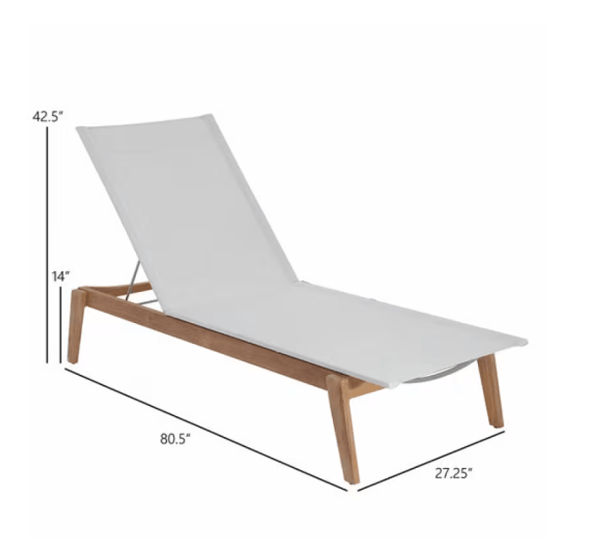 POVL Outdoor Menlo Teak Sling Chaise Lounge Set of 2 – Stackable, 6-Position Reclining