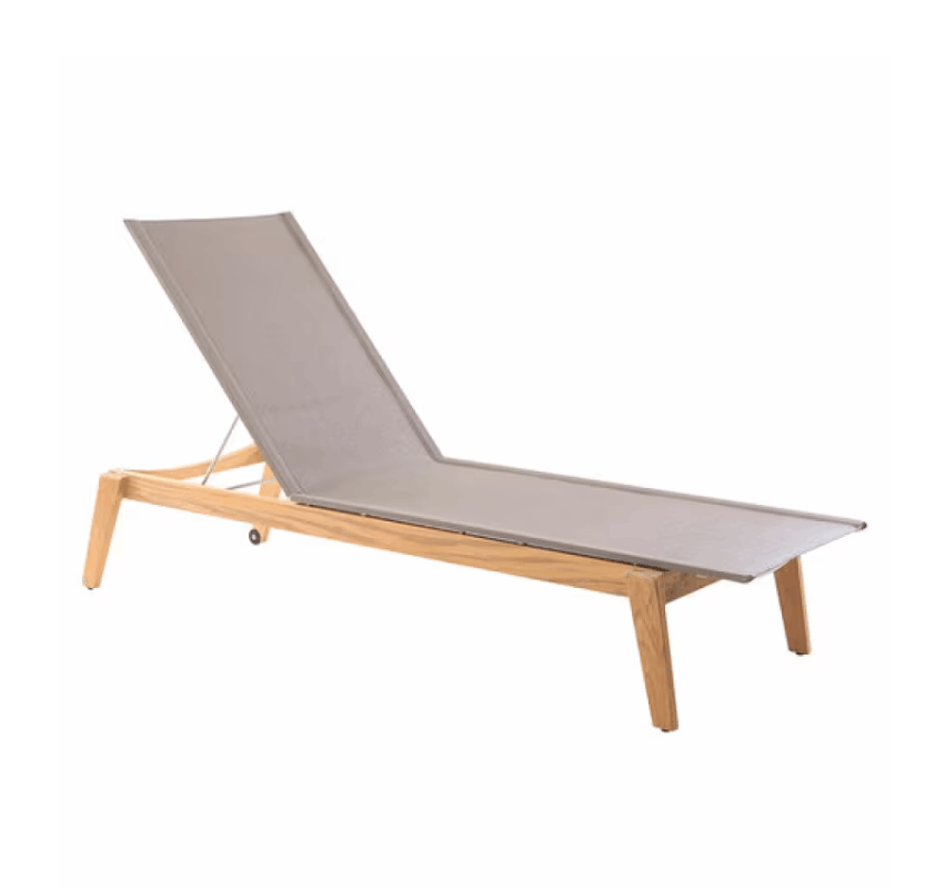POVL Outdoor Menlo Teak Sling Chaise Lounge Set of 2 – Stackable, 6-Position Reclining