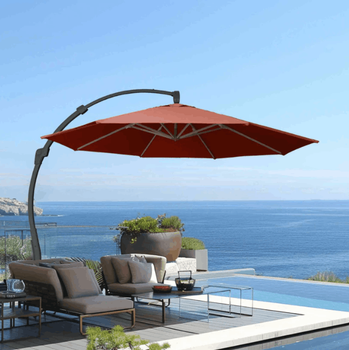 Panama Jack 11.5 Ft Cantilever Sunbrella Terracotta 360 Umbrella w/Movable Base