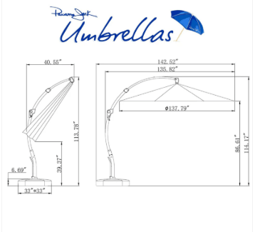 Panama Jack 11.5 Ft Cantilever Sunbrella Terracotta 360 Umbrella w/Movable Base