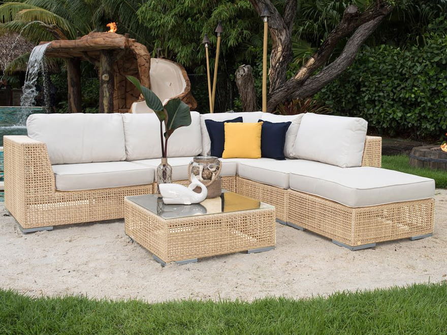 Panama Jack Austin 6-Piece Modular Sectional Set with Glass Table
