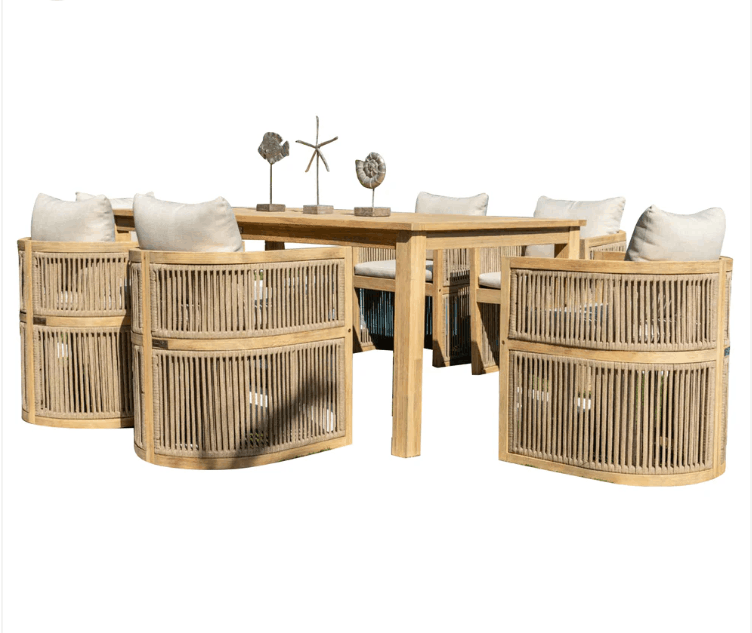 Panama Jack Cabo 7-Piece Acacia Wood Barrel Dining Set – Rectangular Table