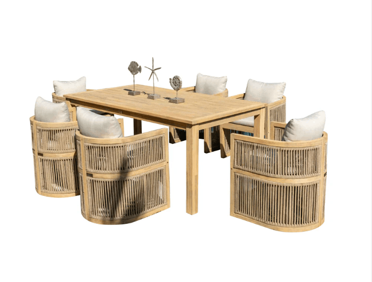 Panama Jack Cabo 7-Piece Acacia Wood Barrel Dining Set – Rectangular Table