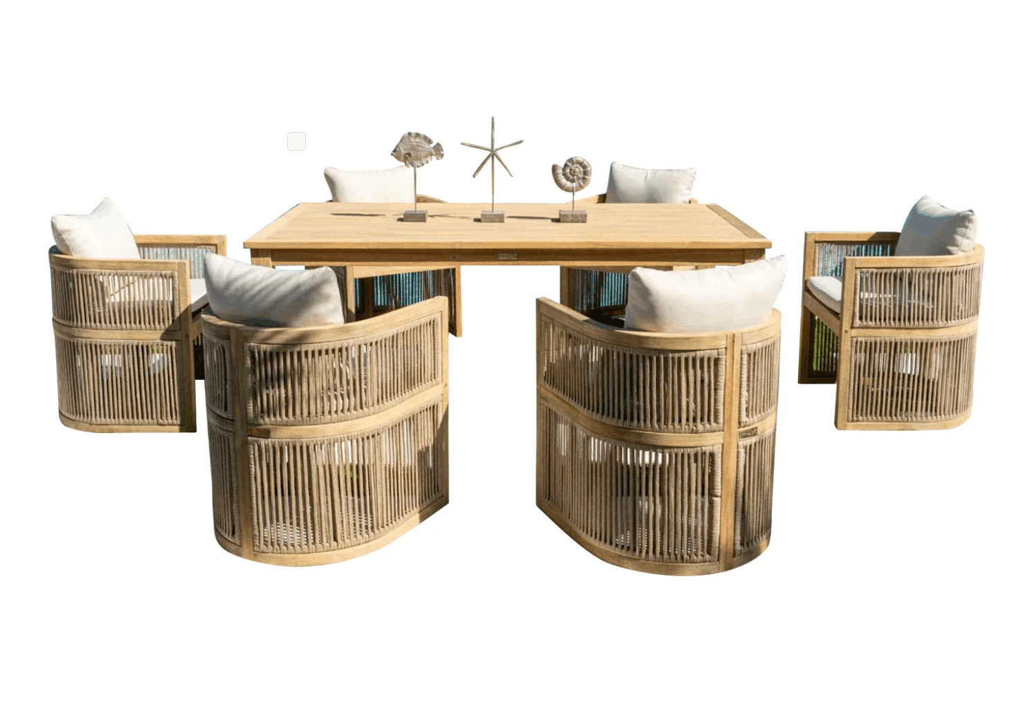 Panama Jack Cabo 7-Piece Acacia Wood Barrel Dining Set – Rectangular Table