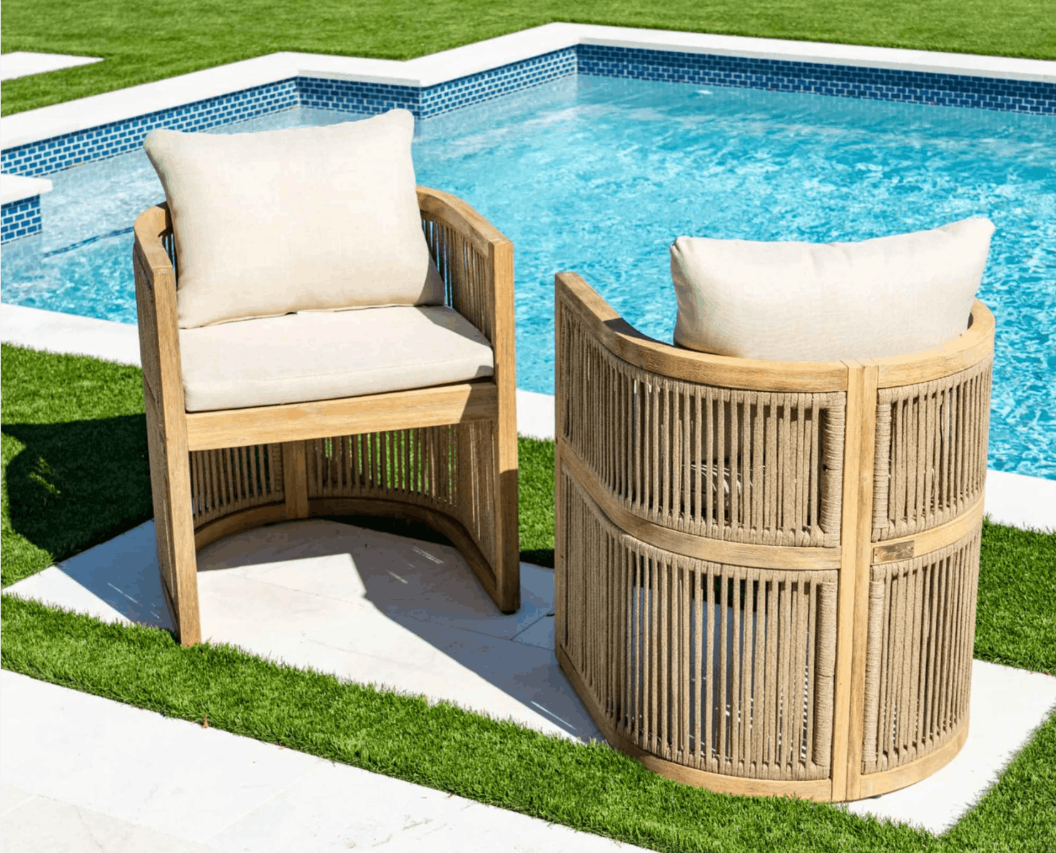 Panama Jack Cabo 7-Piece Acacia Wood Barrel Dining Set – Rectangular Table