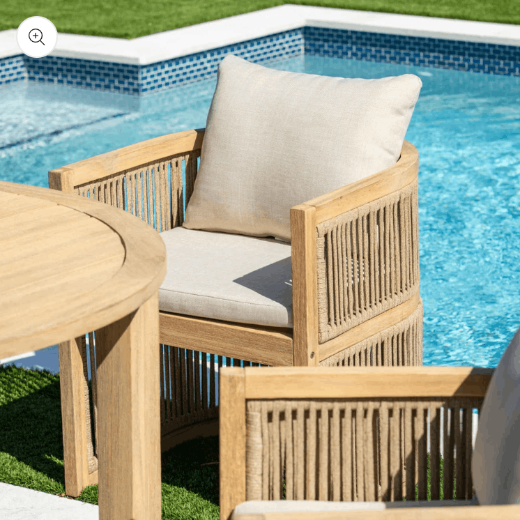 Panama Jack Cabo 7-Piece Acacia Wood Barrel Dining Set – Rectangular Table