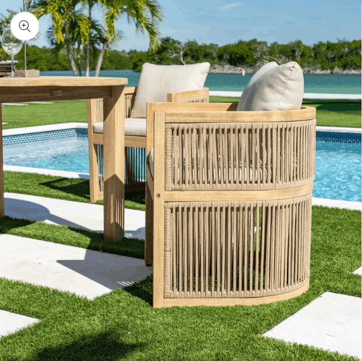 Panama Jack Cabo 7-Piece Acacia Wood Barrel Dining Set – Rectangular Table