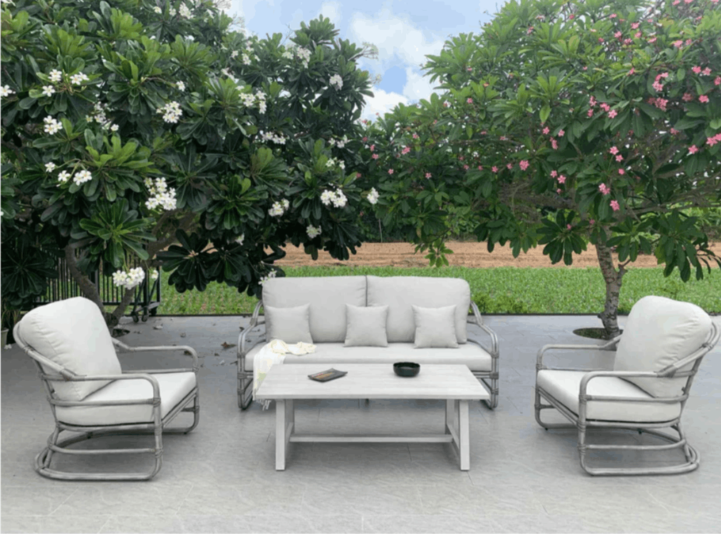 Panama Jack Dove 4-Piece Brushed Aluminum Seating Set with Cushions