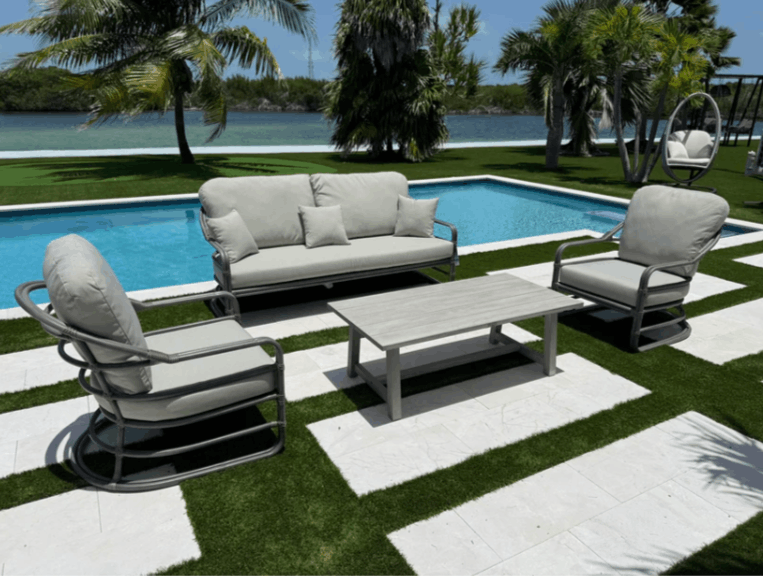 Panama Jack Dove 4-Piece Brushed Aluminum Seating Set with Cushions