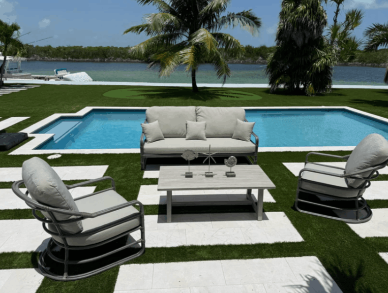 Panama Jack Dove 4-Piece Brushed Aluminum Seating Set with Cushions