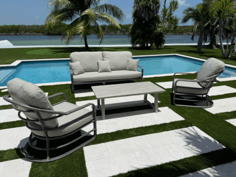 Panama Jack Dove 4-Piece Brushed Aluminum Seating Set with Cushions