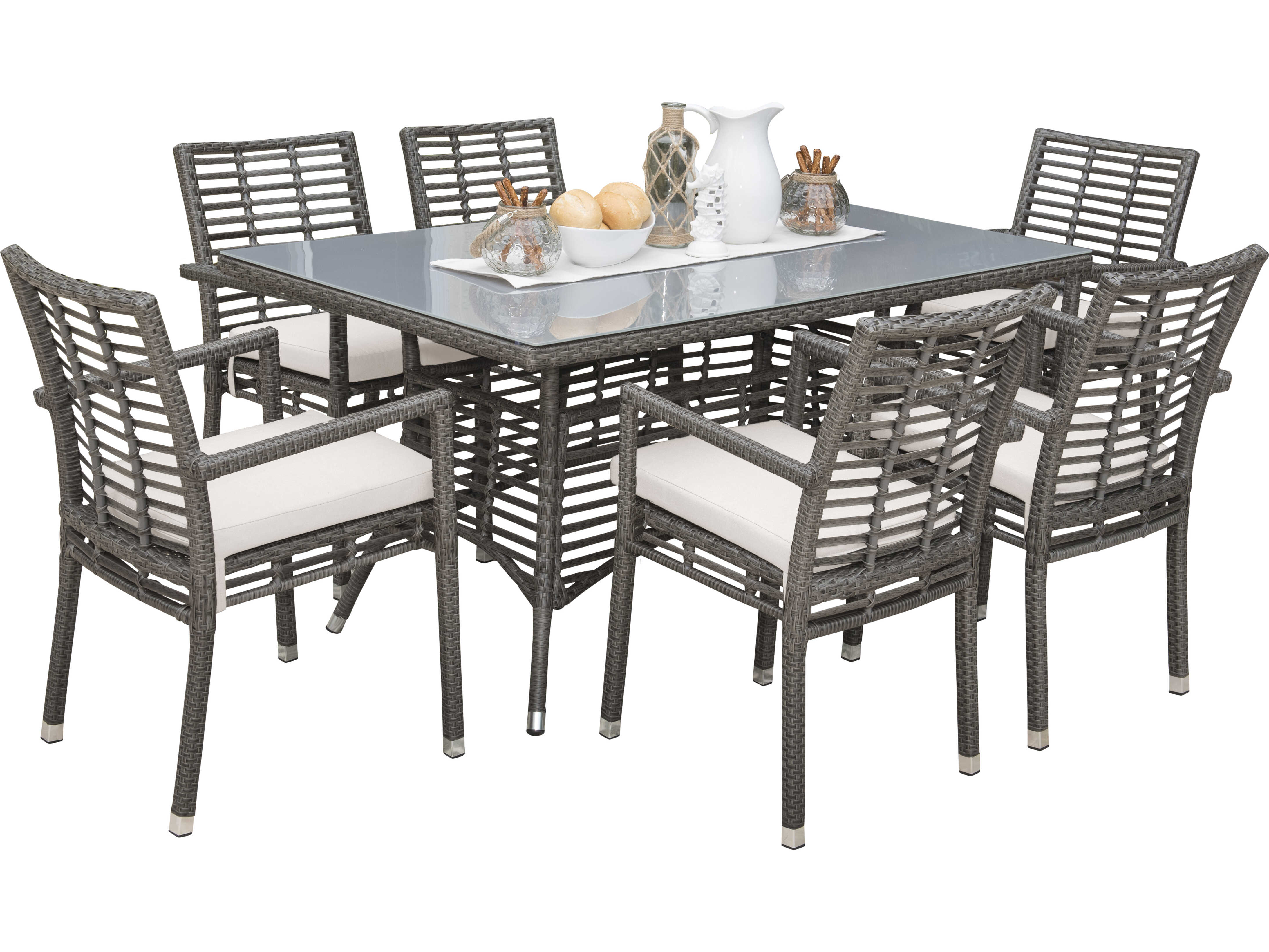 Panama Jack Graphite 7-Piece Armchair Dining Set with Glass Table