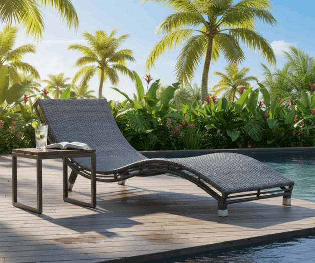 Panama Jack Graphite Aluminum Curve Chaise Lounge with Cushion