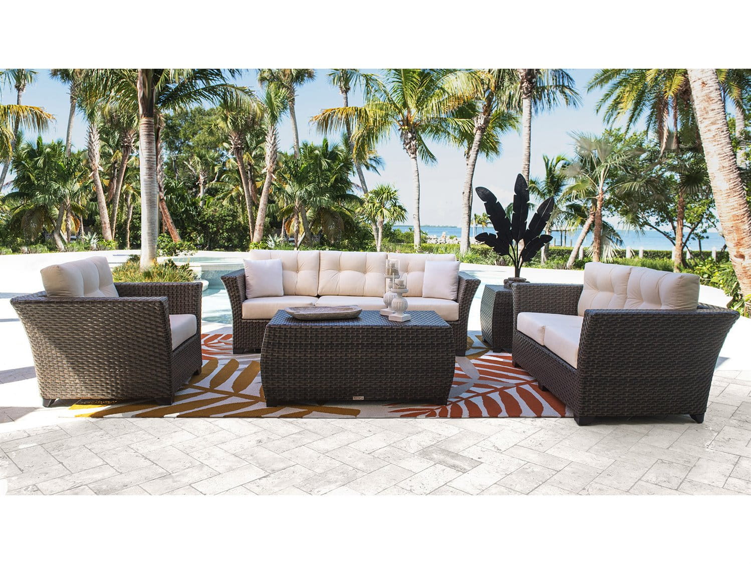 Panama Jack Samoa 5-Piece Aluminum Wicker Lounge Set in Dark Brown