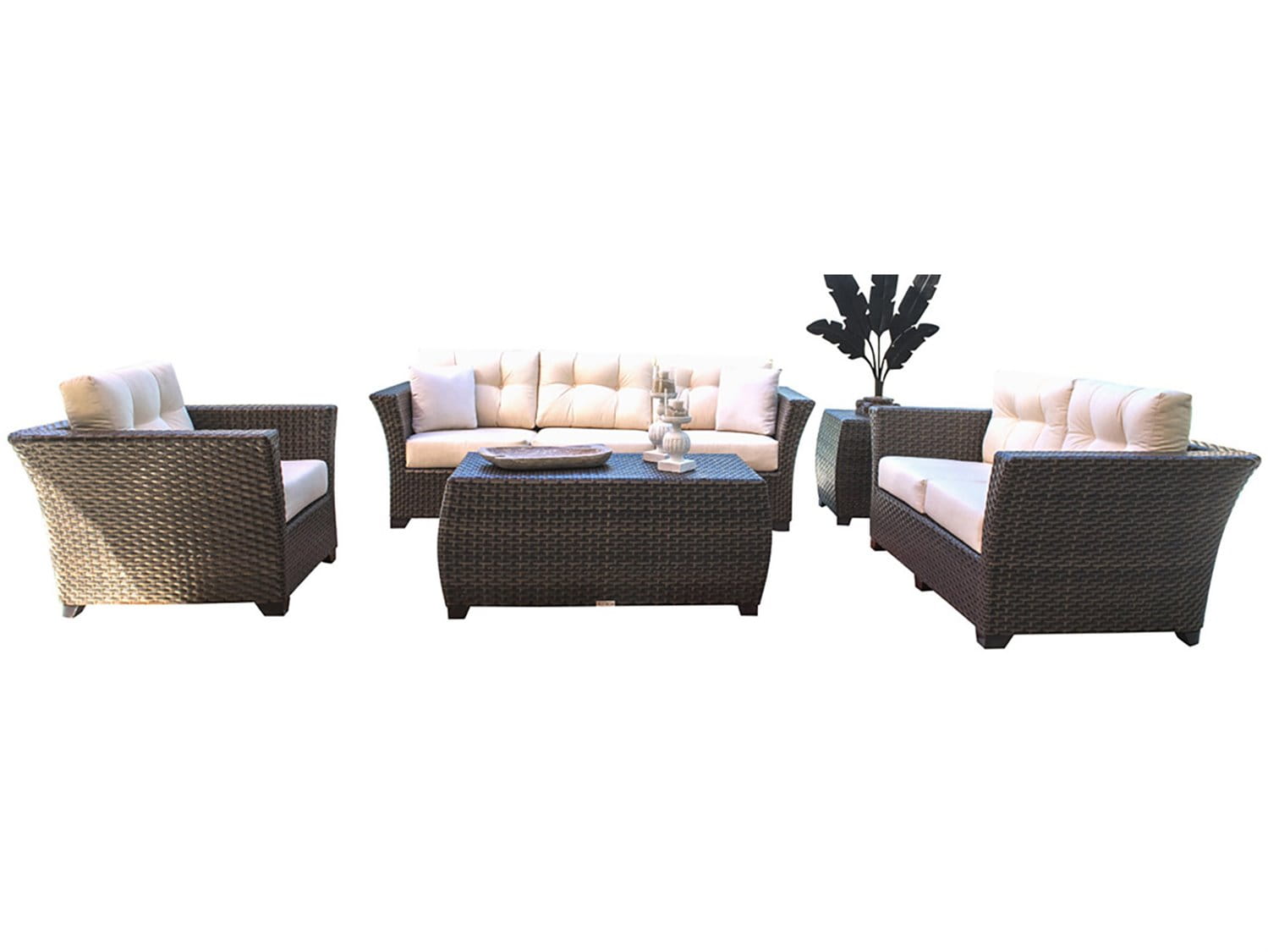 Panama Jack Samoa 5-Piece Aluminum Wicker Lounge Set in Dark Brown
