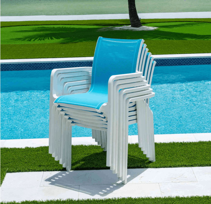 Panama Jack Abaco 9-Piece Outdoor Dining Set – Teal Sling Chairs