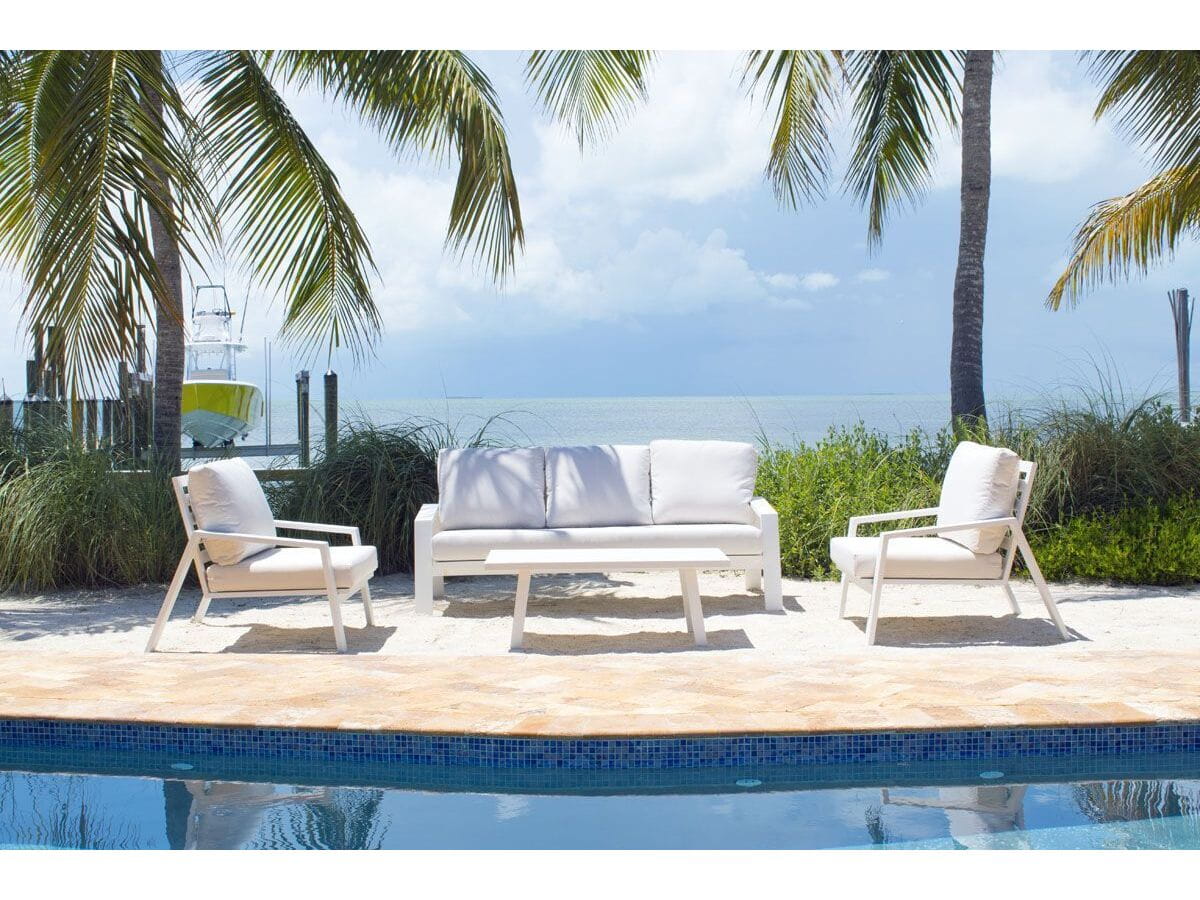 Panama Jack Mykonos 4-Piece White Aluminum Seating Set with Cushions