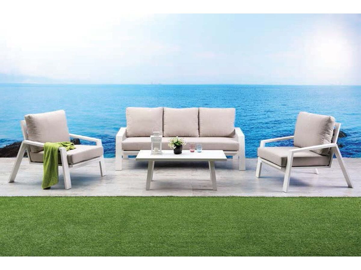 Panama Jack Mykonos 4-Piece White Aluminum Seating Set with Cushions