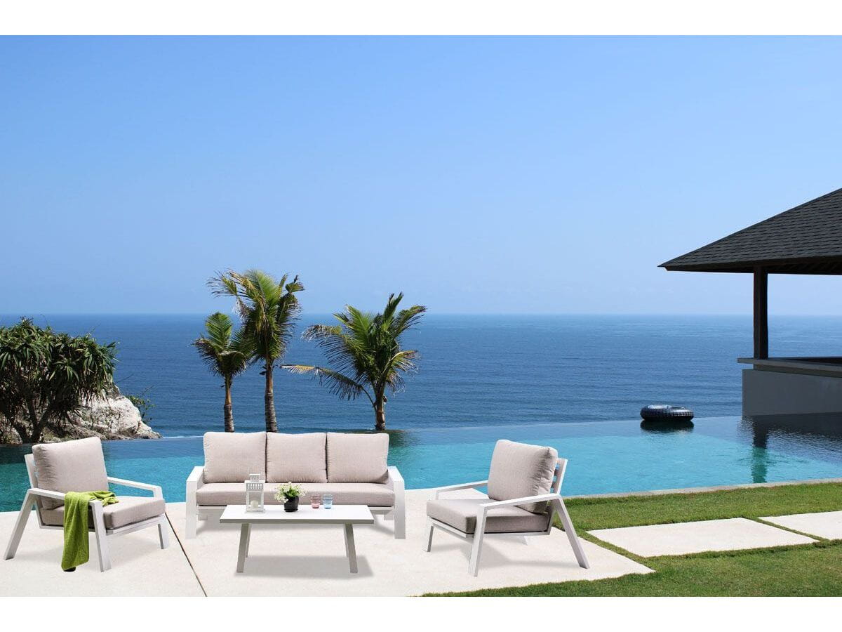 Panama Jack Mykonos 4-Piece White Aluminum Seating Set with Cushions