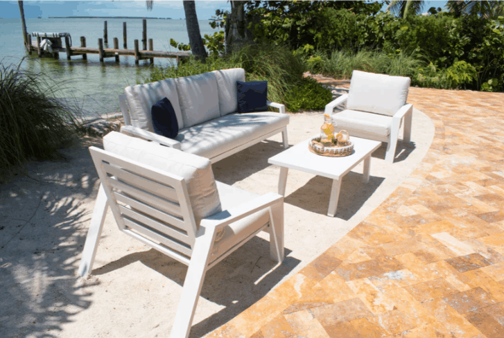 Panama Jack Mykonos 4-Piece White Aluminum Seating Set with Cushions