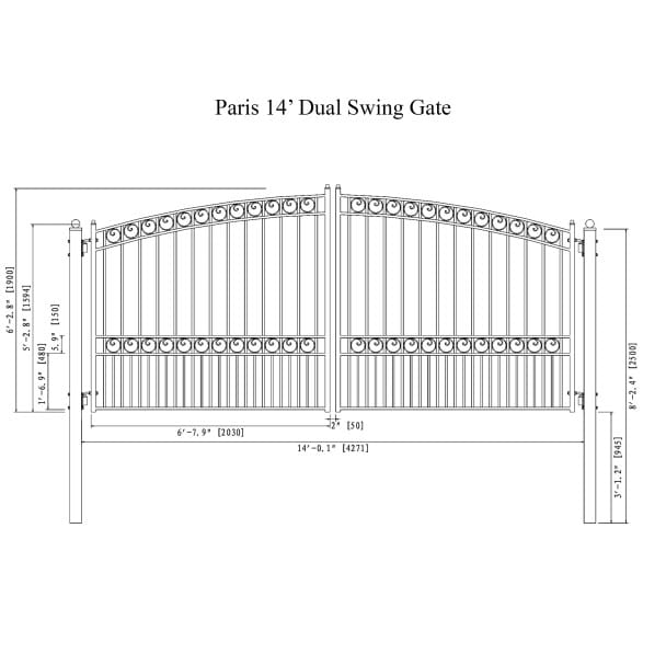 Paris Style Steel Dual Swing Driveway Gate – Black Galvanized 12'–18'
