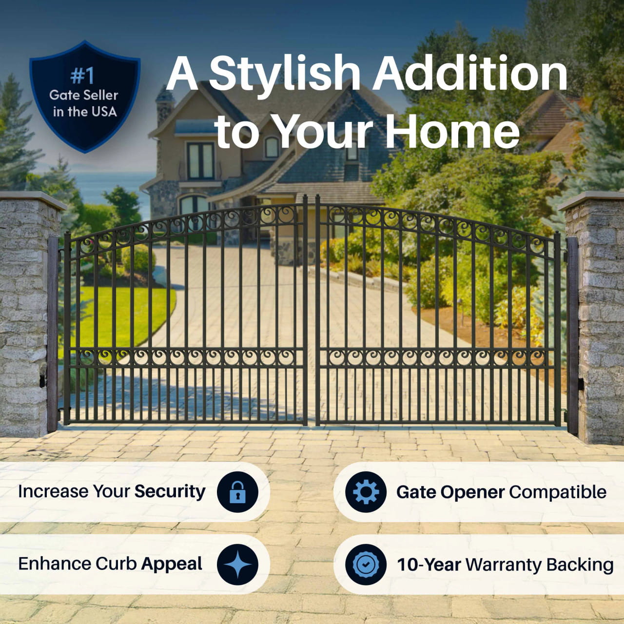 Paris Style Steel Dual Swing Driveway Gate – Black Galvanized 12'–18'