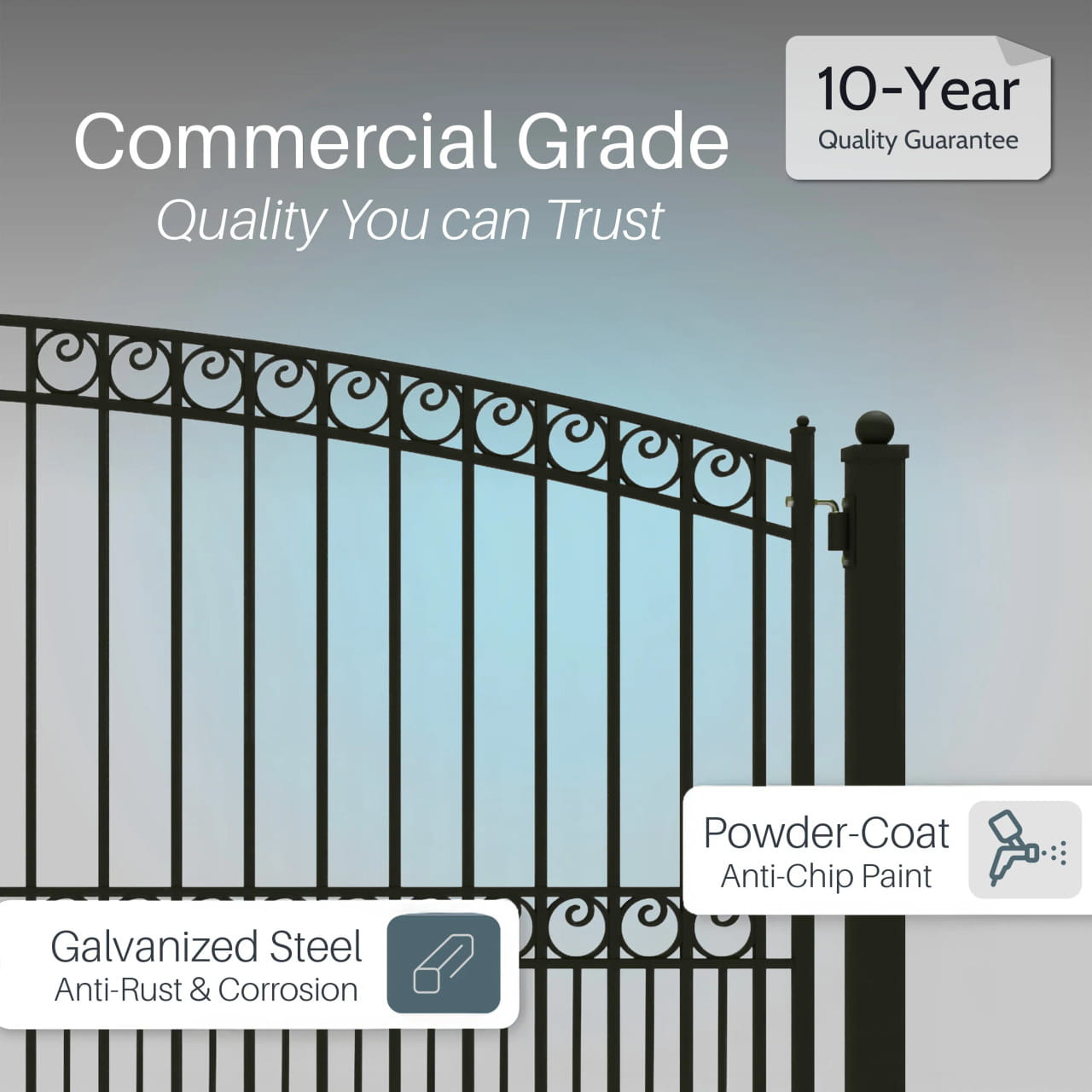 Paris Style Steel Dual Swing Driveway Gate – Black Galvanized 12'–18'