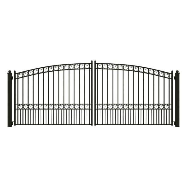 Aleko Paris Style Steel Dual Swing Driveway Gate – Black Galvanized 12'–18'