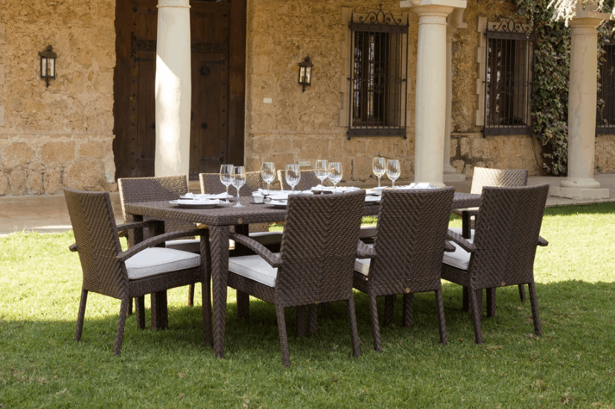 Pelican Reef Atlantis 9-Piece Aluminum Wicker Dining Set –Java Brown