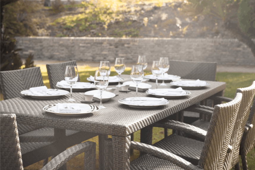 Pelican Reef Atlantis 9-Piece Aluminum Wicker Dining Set –Java Brown