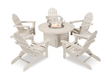 POLYWOOD Classic 6-Piece Folding Adirondack Chair Set with round fire pit table in sand recycled plastic
