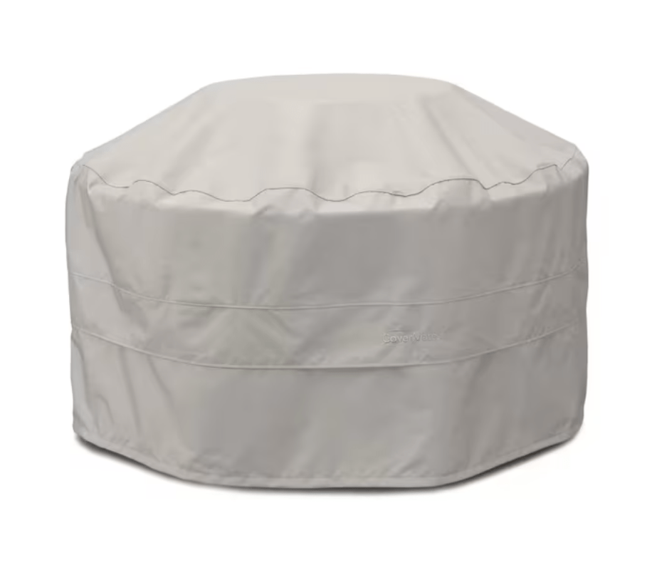 POLYWOOD Round Fire Pit Table protective cover in grey, weather-resistant outdoor furniture cover
