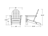 POLYWOOD Classic Folding Adirondack chair dimension diagram, 29W x 35.75D x 35.75H inches with 14 inch seat height