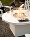 POLYWOOD Classic round fire pit table in white with glass wind guard, outdoor patio
