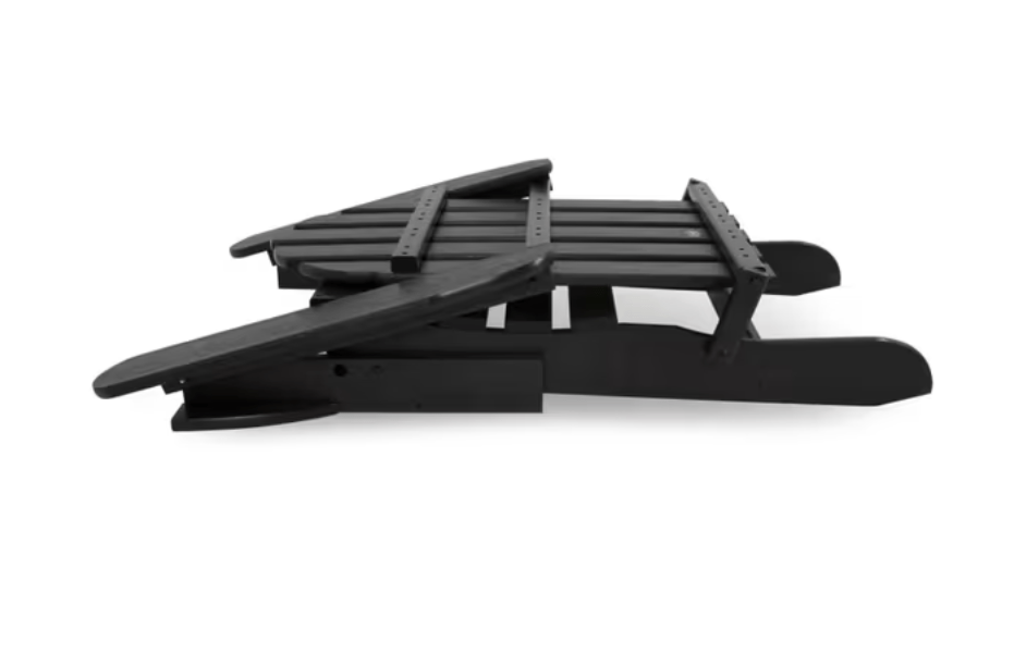 POLYWOOD Classic Folding Adirondack chair in black recycled plastic shown in folded flat storage position

