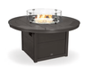 POLYWOOD Round 48-inch Fire Pit Table with glass wind guard, outdoor patio
