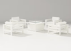 POLYWOOD Latitude 5-Piece Conversation Set with Fire Pit in white with white cushions