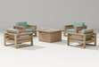 POLYWOOD Latitude 5-Piece Conversation Set with Fire Pit in vintage sahara with cushions
