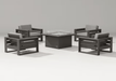 POLYWOOD Latitude 5-Piece Conversation Set with Fire Pit in vintage coffe and grey cushions
