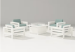 POLYWOOD Latitude 5-Piece Conversation Set with Fire Pit in vintage white recycled plastic with  cushions
